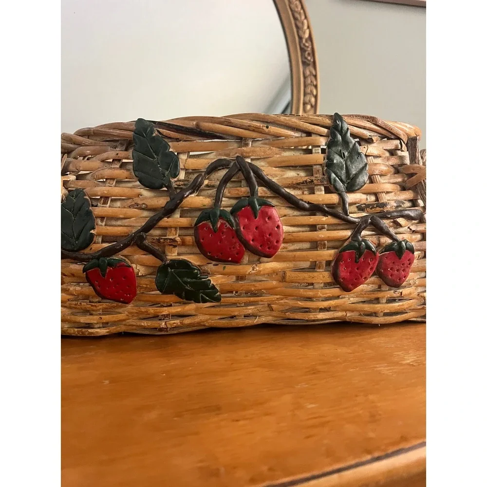 Vintage Handcrafted Strawberry Basket Wild Vine Woven Handles Cottagecore